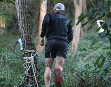 image d'un coureur de dos dans la forêt